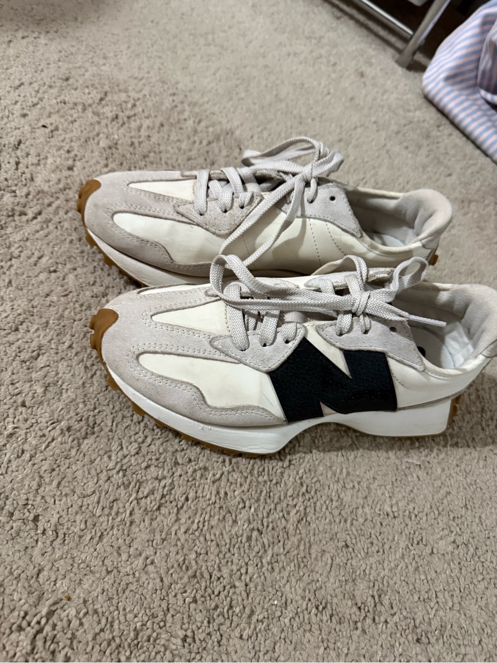 Women's New Balance 327 Cream and Black Retro Runner Sneakers